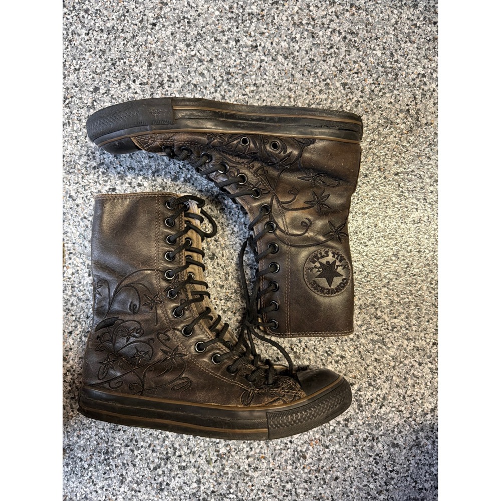 Rare Converse Chuck Taylor All Star XX-Hi Brown Leather Floral Embroidered 8